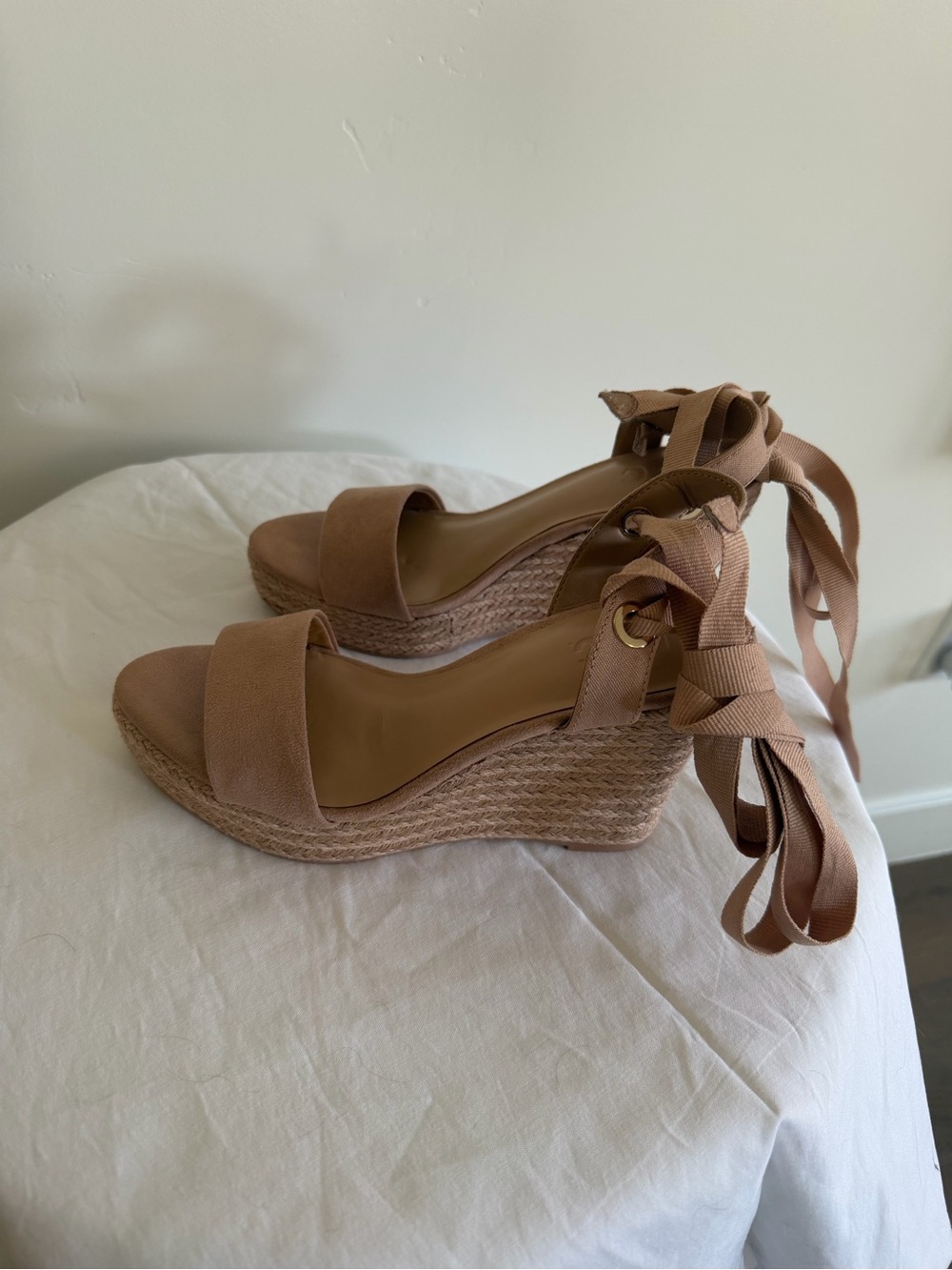 204. INC International Concepts Tan Wedge Sandals with Ankle Tie - Picture 4 of 4